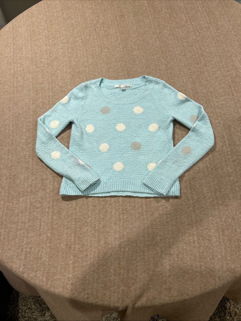 LC Lauren Conrad Light Blue Polka Dot Crewneck Sweater